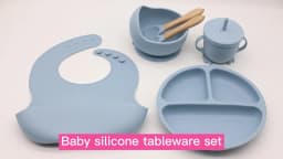 6pcs Food Grade Silicone Tableware Set, Bibs, Bowls, Plates, Water Cups, Spoons, Forks, Baby Utensils