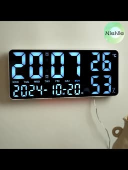 Large Digital Wall Clock with 7Colors Mood Light 2 Alarm TEMP Humidity Date Table Clock 12/24H Timing Countdown LED Alarm Clock
