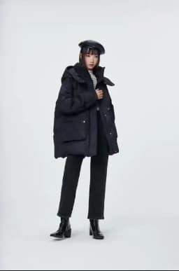 Metersbonwe Women's Oversized Long Hooded Down Jacket Adjustable Pig Nose Buckle Waist Belt Utility Duck Down Parka Warm Winter