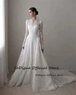  SoDigne A-line Lace Wedding Dresses V-neck Full Sleeves Bridal Dress 2026 Boho Long Bride Gown Vestidos De Novia Customized