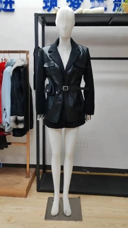 Nerazzurri Autumn Black Wool Blends Patchwork Leather Jacket Women with Many Pockets Long Sleeve Korean Fashion Streetwear 2022