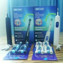 Round Rotating Electric Toothbrush for Adults, Soft Bristles, 5 Cleaning Modes, USB Rechargeable, with 4/8 Replacement Heads