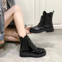 New Winter Mid-top Thick Heel Round Toe Motorcycle Shoes Comfortable and Fashionable Glossy/matte Women's Boots
