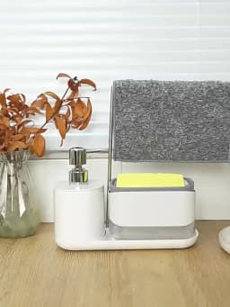 Dual Soap Dispenser with Sponge And Dishcloth Holder Kitchen Hand Dish Soap Dispenser with Tray Multi-Functional Kitchen Soap
