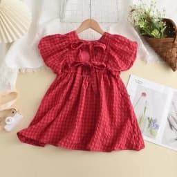 Bear Leader Summer Red Plaid Bow Dresses Elegant Lolita Child Baby Girl Midi Dress Children Dresses Girl Party Princess Sundress