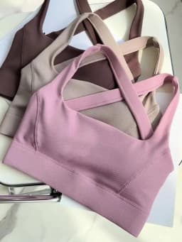 Criss Cross Sports Bra Medium Support Brushed Gym Fitness Workout Push Up Bra with Removable Padding