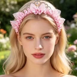 Children's Pink Princess Crown Hairband - Little Girl Sequined Cat Ears Bow Hairband - Birthday Party Performance Headwear