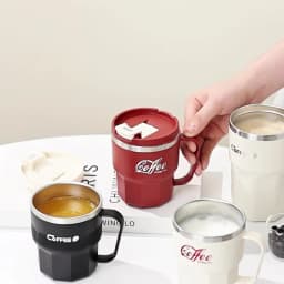 WORTHBUY 400/480ML 304 Stainless Steel Coffee Cup With Lid&Handle Double Layer Coffee Mug Drinkware Reusable Insulated Water Cup