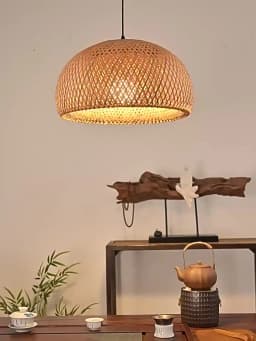 Handmade Boho Bamboo Wicker Ceiling Light Fixture Traditional Farmhouse Bedroom Nursery Hallway Corridor Mount Ceiling Lamp
