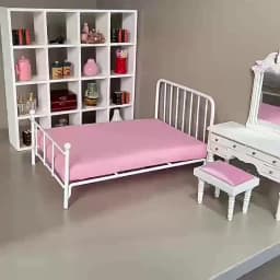 1Pc 1:12 Doll House Metal Dollhouse Bed Mini Doll Furniture Iron Frame Single Bed Mini Model Bedroom Scene Dollhouse Accessories