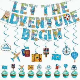 Let The Adventure Begin Banner Hanging Swirl Earth Map Helium Ballons Farther Birthday Travel Themed Retirement Party Supplies