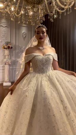 Customized Off The Shoulder Straps Lace Wedding Dress With Small Train NS4596