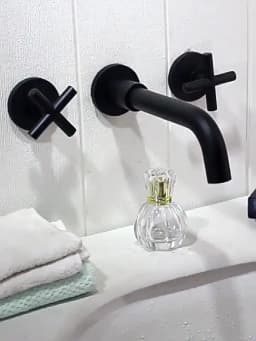 Black Brass Double Handle Wall Mounted Bathroom Sink Mixer Tap Hot & Cold Chrome Finish Faucet with White/Polished Gold Options