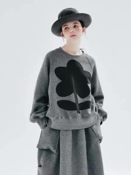 imakokoni Grey Large Flower Print Crew Neck Sweatshirt Tops Women's Hoodies & Sweatshirts Casual Female Clothing for Women