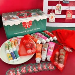 Christmas Gift Set Distribution 120PCS/Box in Bulk, Lip Balm in Bulk, Hand Cream in Bulk, Christmas Cards, Gift Gauze Bags