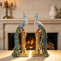 Luxury Couple Peacock Statue Resin Sculpture Gold Column Bird Figurine Home Decor Elegant Living Room Desk Ornament Gift