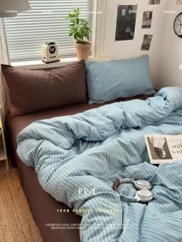 Soft Washed Cotton Bedding Set Blue Brown Stripe Duvet Cover Set With 2 Pillowcases For Daily Bedroom Decor Twin Queen No Sheet