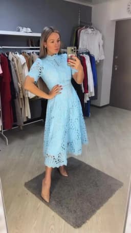 H Han Queen Spring New Elegant Casual Work Party Dresses Floral Crochet Hollow Out Lace Patchwork Casual Office Midi Dress