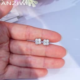 2025 Trendy Four Clover Moissanite Stud Earrings 925 Sterling Silver Flower Piercing Ear Jewelry for Women 3mm Lab Diamond Gifts