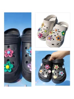 Hot Sales 9pcs 5 Petal Flower Hole Shoe Charms Designer DIY Shiny Bling Shoes Decoration for Clogs Kids Boys Women Girls Gifts