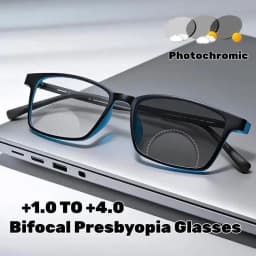 Small-frame Square Bifocals for Presbyopia Photochromic UV-protective Business Glasses for Men Classic Bifocal Reading Eyewear