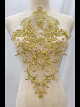 1Pc Embroidery Gold Thread Lace Fabric Applique Handmade Flower Patch Wedding Dress Curtain DIY Repair Accessories