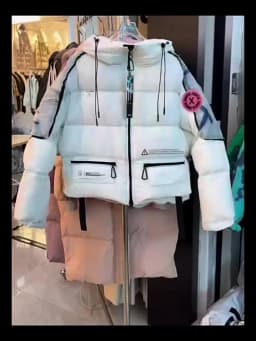 Women Thickened White Duck Down Jacket Trendy Denim Splicing Down Jacket Short Section Hooded Color Collision Parker Jacket Coat