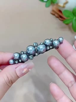 Elegant Grey Pearl Rhinestone Hair Clip High-end Women's Back of Head Half-tied Spring Clip Hairpin France Hair Accessories