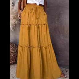 Women's Spring Autumn New Long Skirt Solid Color Fashionable Mushroom Layered Skirt High Waist Elastic Ruffle Skirt