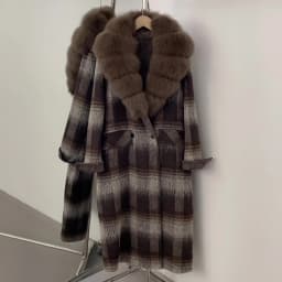 OFTBUY New Warm Winter Outerwear for Female Mid Long 100% Wool Coat Women Real Fox Fur Lapel Collar Vintage Plaid Woolen Jacket