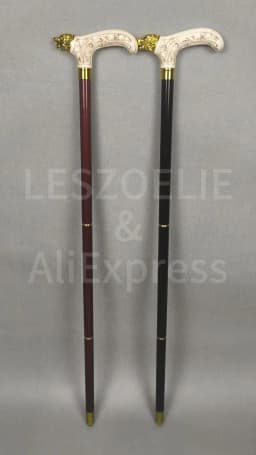 92cm Gold Wolf Head Walking Stick Metal with Resin Handle Red German Beech Wood Canes for Men And Women