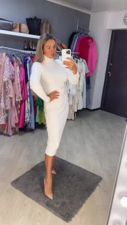 H Han Queen Knitted Turtleneck Sweater Bodycon Dress Bottoming Women Soft Elastic Autumn Winter Midi Party Dresses With Belt