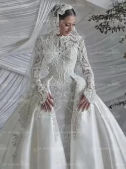 Customzied High Collar Long Sleeve Mermaid Detachable Tail Lace Wedding Dress Vestidos De Novia Amanda Novias Amanda Novias Offi