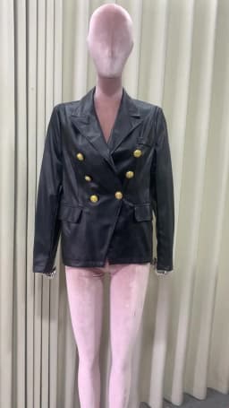 Lautaro Spring Autumn Short Elegant Luxury Pu Leather Blazer Women Long Sleeve Golden Buttons Double Breasted European Fashion