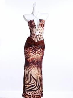 Weird Puss Leopard Print 2 Piece Set Women Cross Chain Halter Backless Irregular Hem Tank Top+Ruched Patchwork Skirt Party Suits