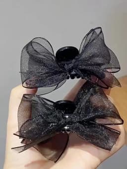 2Pcs Black Elegant Lace Bow Hair Clips Sweet Side Bangs Hairs Cards Temperament Forehead Clip Headdress Duckbill Clips Wholesale