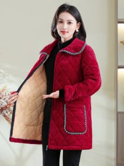 plus Size Mid-Length Thickened Velvet Cotton Jacket Winter Women's Warm Coat with Cotton Sandwich Outerwear Long Sleeve Zipper