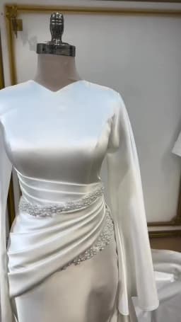 Eightale Arabic Wedding Dress V-Neck Customized White Ivory Mermaid Long Sleeves Beaded Muslim Satin Bridal Gown Robe De Mariée