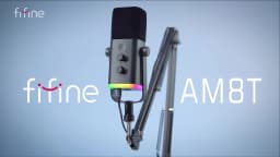 FIFINE XLR/USB Gaming Microphone Kit with Headphone Jack/Mute/RGB /Arm Stand,Dynamic Mic Set for PC PS5/4 Mixer AmpliGame AM8T