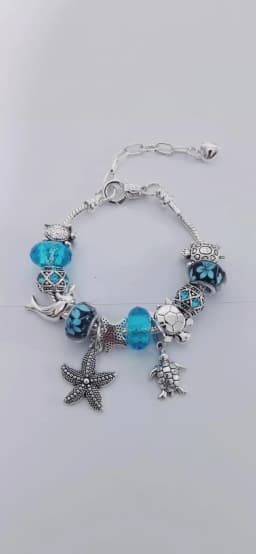 New In Classic Blue Ocean Style Starfish Turtle Pendant Beaded Bracelets Silver Plated DIY Sea Animal Charm Bracelet Casual Gift