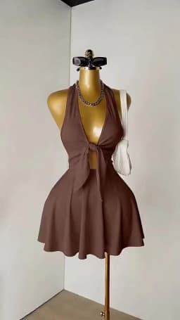 Women Halter Deep V Front Tie Cut Out Mini Dress 2026 Summer Y2K Night Club Party Flare Skirt Dresses