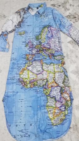 3D Cross-Border Women's Long Dresse Lapel Shirt World Map Pattern Printing Fashion Plus Size Maxi Dress Vestidos Womens Clothing