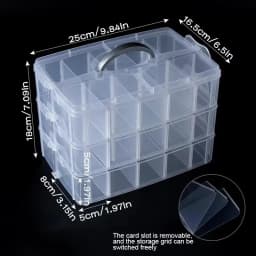 Stackable Organizer Box with Dividers 3-Tier Craft Storage Container for Art Supplies, Beads, Washi Tapes, Jewelry Accessories