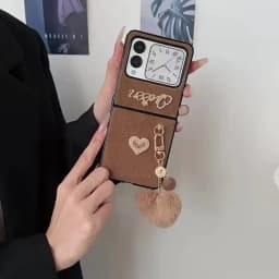 Pearl Love Plush Pendant Phone Case for Samsung Galaxy Z Flip 7 FE 5g ZFlip 6 Z Flip 7 6 5 4 3 Love Heart Plush Shockproof Cover
