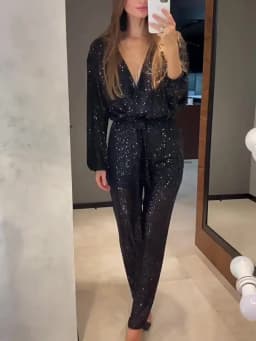 Jumpsuits Women Straight Pants One Piece Sequins V Neck Full Sleeve Lace Up Tight Waist Jumpsuit High Street Trousers 2025