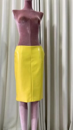 Mauroic Spring Summer Shiny Reflective Bright Yellow Faux Leather Pencil Skirt Women with Back Slit High Waist New Arrivals 2025