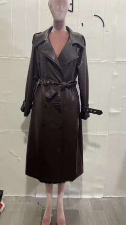 Lautaro Spring Autumn Long Loose Brown Pu Leather Trench Coat for Women Belt Double Breasted American and European Fashion 2023