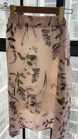 Birdtree Summer Elegant 100% Real Silk Skirt High Waist A-line Vintage Ink Print Invisible Zipper Long Skirts Women B36553QM
