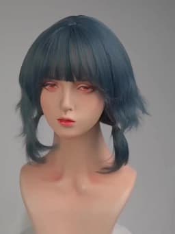Blue Synthetic Mullet Head Wig with Bangs Short Straight Lolita Anime Cosplay Fluffy Hair Wig for Daily Party