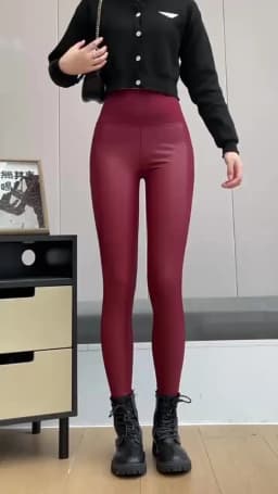 BIVIGAOS 2025 Fall Winter Brushed Fleece Spliced Leather Leggings Women High Elastic Slim Fit Red Sexy Warm PU Leather Pants